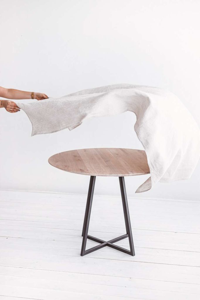 Thing Stories natural linen white tablecloth for family dinning time or as cozy home decor for special occasion