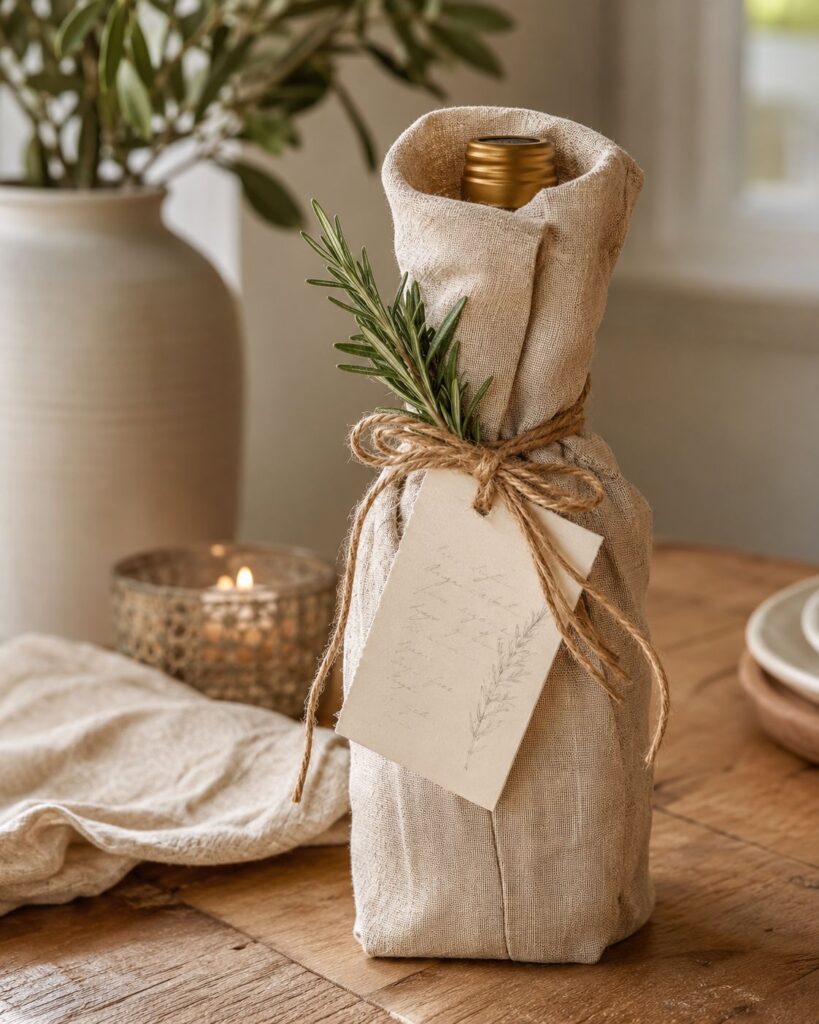How to Use Linen Tea Towels Wrap Wine, Olive Oil, or Hostess Gifts